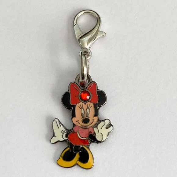 Vintage Disney Minnie Mouse Clip On Charm Zipper Pull Purse EnamelCrystal Signed - Picture 3 of 8